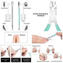 Cortador y empujador de Cutcula profesional, Removedor de Cutculas, alicate, raspador y pulidor de uas, Cortador de piel muerta, Herramientas de Manicure y Pedicure Negro - Azul - Ver 1