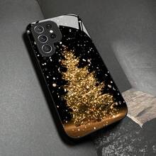 Funda de Teléfono de Vidrio de Árbol de Navidad para iPhone 17air/16E/15/14/13/12/11 Plus, Pro, Promax, X/XS/XR/XSMAX, para Samsung Galaxy A03/A03S/A05S/A06/A07/A11/A12/A13/A14/A15/A16/A17/A22/A22/A23/A26/A31/A32/A34/A35/A36/A52/A53/A73, S21/S22/S23/S24/S25 Plus, Ultra, Funda de Vidrio Reflectante, Buena Agarre, Protección de Borde Suave, Adecuada para Hombres y Mujeres - Negro - Ver 3