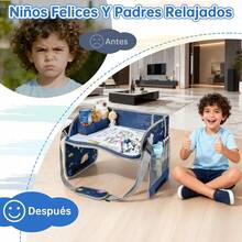 MOSNOW Bandeja para Asiento de Coche, Bandeja de Viaje para Niños, Mesa de Coche para Niños, con Bolsa de Almacenamiento, Plegable y con Almacenamiento, Imprescindible para Viajes en Coche y Avión - Rosa - Ver 3