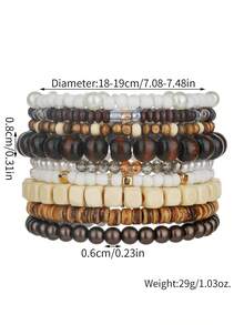 3/9pcs Natural Coconut Shell & Wooden Bead Bracelet Set, Suitable For Daily Wear, Vacation, Travel, Or Gift For Friends (May Have Slight Color Difference Due To Lighting During Photography) - Multicolor - View 7