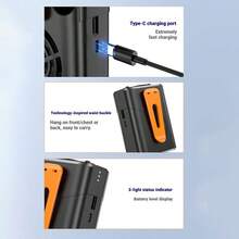 [Summer Cooling Gadget] Waist Clip Fan, Portable USB Rechargeable, Military Green/Vibrant Orange Options, Clip & Press For Instant Cooling, Hands-Free! Multi-Functional Design Can Be Worn On Waist, Neck, Handheld, Or Clipped On Desk, 4 Wearing Modes, Also Features LED Lighting For Nighttime Use. Suitable For: High-Temperature Outdoor Work, Outdoor Sports & Fitness, Summer Commuting, Travel & Camping - Multicolor - View 11