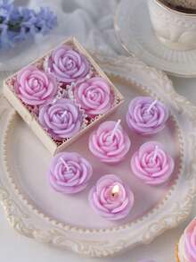 4 Pieces /Set Of Rose Scented Candles, Each Box Contains Four, Pink, Purple, Champagne, White Flower Candles, Lavender Fragrance, Rose Fragrance, Home Decoration, Valentine's Day Gift, Wedding Decoration, Party Table Decoration, Candle Ornaments On The Table, Christmas Gift, Gift For Friends Suitable For Any Occasion: Christmas, Birthday, Mother's Day, Father's Day, Anniversary Gifts, Thanksgiving Day, Valentine's Day - Multicolor - View 9
