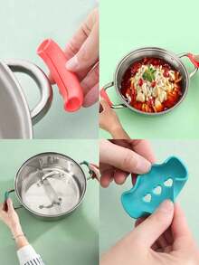 4件套暖心卡通镂空爱心硅胶锅柄套，高韧性硅胶材质，防烫隔热，适用于橱柜炉灶日常烹饪/乔迁摆设，不易变形，适合情人节/母亲节/毕业季等场合。