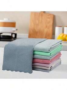 1/3/5/10pcs/Pack Kitchen Cleaning Cloths, Dish Washing Rags, Fish Scale Glass Wipes, Cleaning Supplies, Home Cleaning Cloths, Stain Removal Cloths, Rags, Window Wiping Cloths, Residue-Free, Multi-Purpose Cloths, Christmas, Valentine's Day Household Cleaning Tools