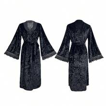 1件女士丝绒蕾丝浴袍，薄款缎面蕾丝浴袍，简约欧式长袖睡衣家居服，轻薄面料，纯色，春秋夏居家浴袍，适合居家、浴室、水疗穿着，可作晨袍和睡袍。 - 彩色 - 查看 10