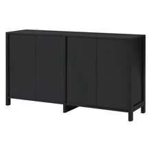 Aparador moderno de estilo minimalista, 4 puertas de ratán, tirador de metal, mueble buffet sencillo para comedor, salón, cocina (blanco) - Negro - Ver 11