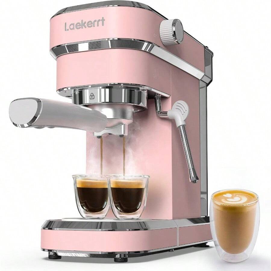 Laekerrt Máquina de café exprés profesional de 20 bares con espumador de leche casera de acero inoxidable para capuchino y café con leche regalo para mujeres esposa hija o mamá color rosa - Tipo de Enchufe A USA (110-127V) - Ver 1