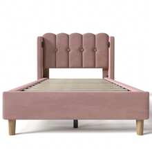 Upholstered Single Bed With USB Type-C Charging Function, Bed Frame With Slatted Base, Upholstered Bed In Pink, 90 X 200 Cm Bed Frame, Youth Bed For Bedroom/Guest Room - Velvet - Hot Pink - View 8