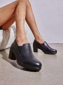 Zapatos de tacón bajo y Grueso para Mujer, cómodos Mocasines sin Cordones - Negro - Ver 6