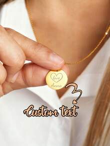 1 Pc Customized Text Necklaces, Patterned Text Personalized Necklaces, Customized Necklace Gift. Personalized Gift, Fashion, Simple, Unisex, Custom Text Round Necklace, Made Of Stainless Steel. Suitable For Everyday Life, Business, Banquets, Parties - Multicolor - View 2
