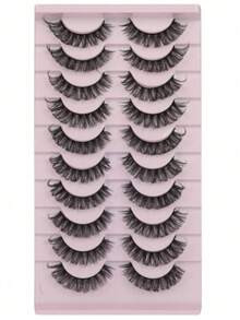 10 pares de pestañas postizas rusas rizadas y densas, con estilo rayado que se ven naturales, adecuadas para el escenario y fiestas - sin fragancia, se venden por pares - regalo para el Día de la Madre/Cumpleaños