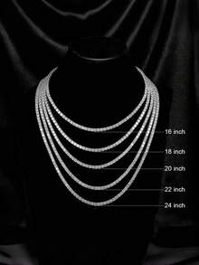1 pieza Collar con chispeantes, disponible en 18-24 pulgadas, cadena de tenis con pavé de circonita europea y americana, tono dual dorado y plateado, adecuado para uso diario y capas para fiestas - collar de tenis - Ver 4