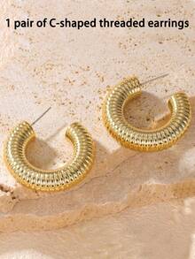 2-18pcs Fashionable & Elegant Geometric Water Drop C-Shaped Threaded Gold Tone Earrings Set, Suitable For Women's Daily Wear, Multi-Functional Earrings For Party, Date, Holiday And Travel - Gold - View 6