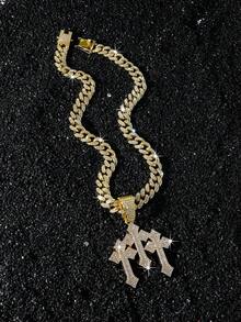 1件男士全镶钻链经典嘻哈风格三十字吊坠项链 - 星星 - 查看 4