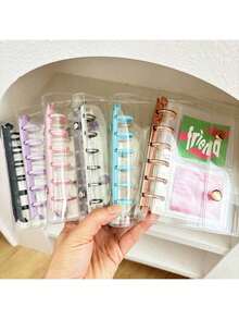 Carpeta de anillas sueltas A7, adecuada para libros de colección K-Pop, caja con tapa de 6 anillas con diseño de macarrón, 10 bolsas de almacenamiento DIY, caja de almacenamiento de revistas de hojas sueltas - Multicolor - Ver 1