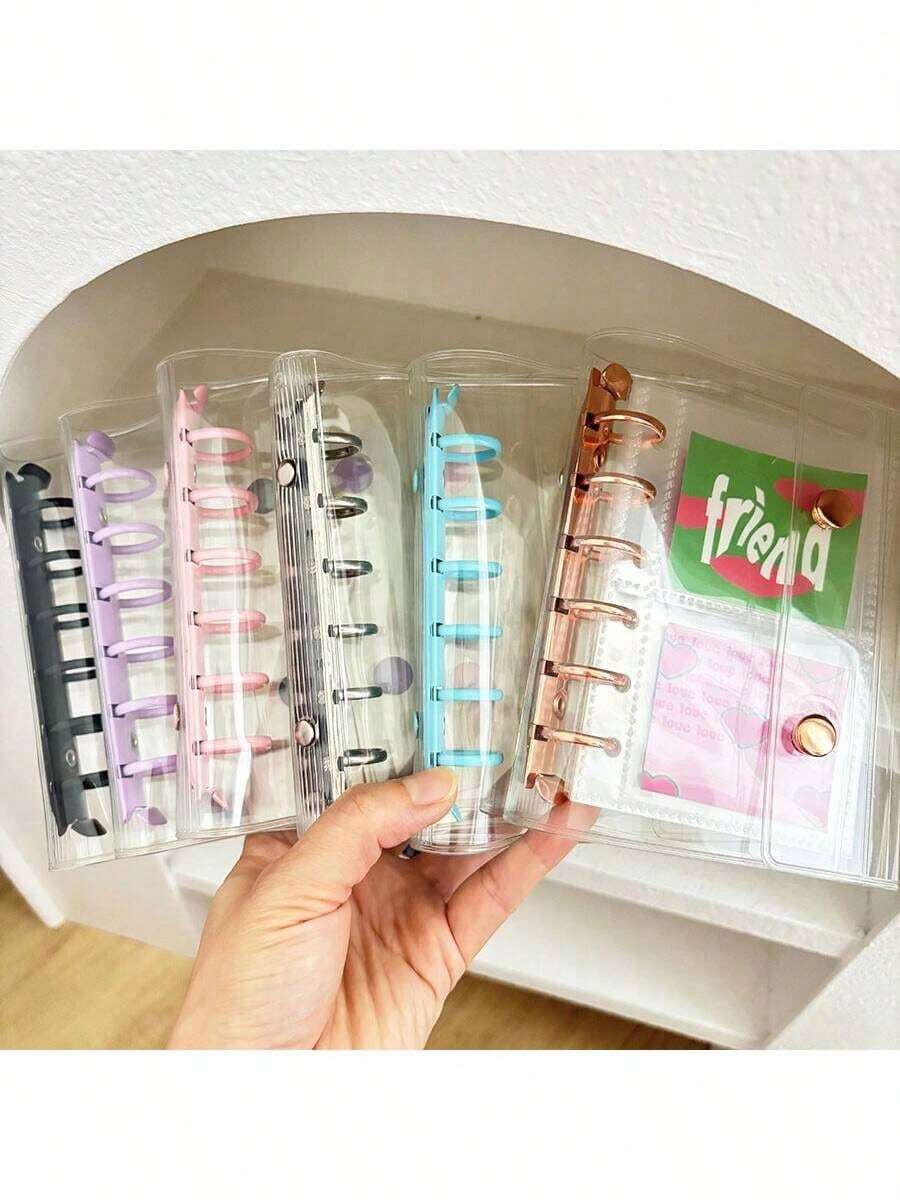 Carpeta de anillas sueltas A7, adecuada para libros de colección K-Pop, caja con tapa de 6 anillas con diseño de macarrón, 10 bolsas de almacenamiento DIY, caja de almacenamiento de revistas de hojas sueltas - Multicolor - Ver 1