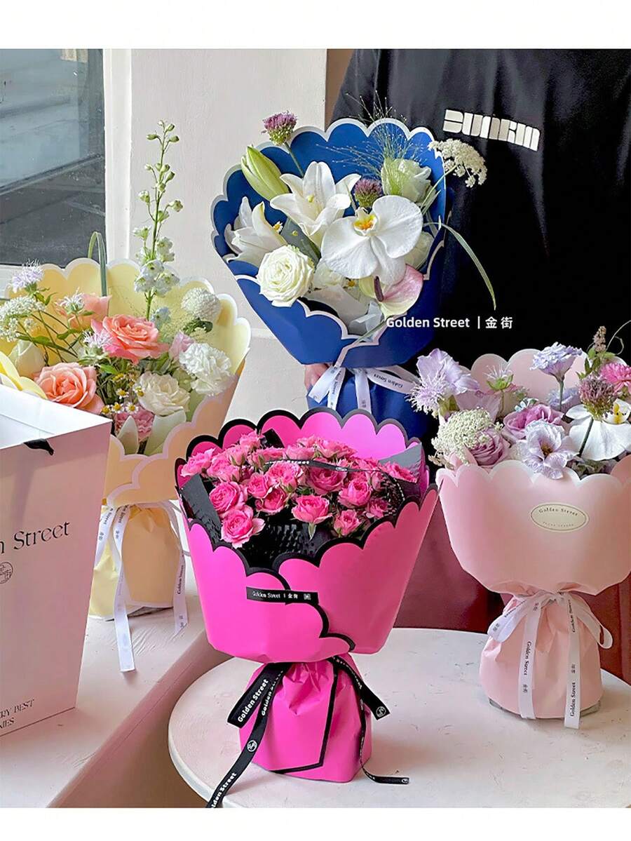 10pcs/Pack Flower Petal Shaped Waterproof Pearlescent Wrapping Paper, Suitable For Valentine's Day, Mother's Day, Teacher's Day, Weddings, Couples Gifts, DIY Bouquets, Fresh Flower Wrapping, Craft Materials - Multicolor - View 1