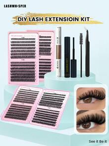 DIY Eyelash Extension Kit - Adhesive, Makeup Remover, Tweezers, Brush And 280/560/600 Pcs Mixed Length 9-16mm D Curl Cluster False Eyelashes, Natural & Lightweight Reusable Individual Lashes - Multicolor - View 6