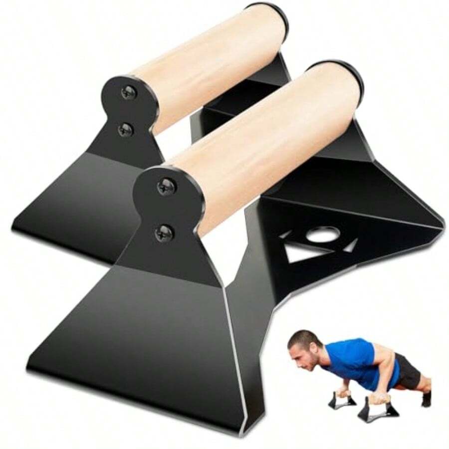 Parallettes Push Up Handles - Heavy Duty Steel Frame With Ergonomic Beech Wood Grips Calisthenics Equipment For Strength Training Anti-Slip Push Up Bars For Home Gym 250kg Capacity - Wood - View 1