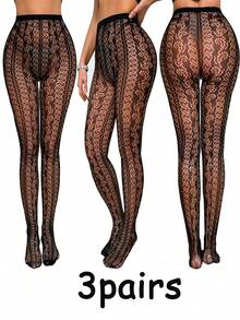 1-3 Pairs High Elasticity European And American Cross-Border Fishnet Stockings, Fashionable Girl Sexy Tattoo Jacquard Lace Hollow Out Mesh Pantyhose - Multicolor - View 13