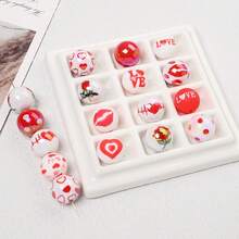 40pcs Valentine's Day Theme Acrylic Beads + Silicone Round Beads Set, Bracelet Necklace Jewelry Making, Red Rose/Red Lip/Heart Polka Dot Printed Round Beads, DIY Valentine's Day Gift Accessories - Multicolor - View 2