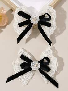 2 pièces Pinces à cheveux florales, accessoires pour cheveux avec nœud en velours noir, pinces à cheveux élégantes avec nœud papillon, pinces crocodile, décorations de cheveux , accessoires de cheveux quotidiens pour femmes, pinces, barrettes, cadeaux d'accessoires pour la Saint-Valentin - Noir - Voir 7