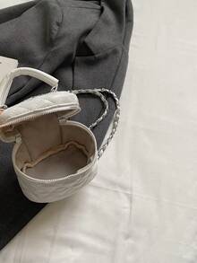 1pc Girls' Diamond Pattern PU Zipper Closure Handbag, Suitable For Everyday Use In Autumn/Winter - White - View 5