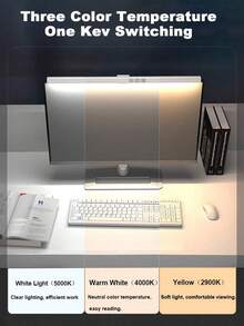 1 đèn LED bất đối xứng cho laptop, đèn kẹp màn hình, có thể gắn lên màn hình máy tính, hẹn giờ tự động tắt sau 60 phút, có thể điều chỉnh độ sáng, chế độ đọc nhanh, 3 nhiệt độ màu, cắm điện. - Nhiều màu - Xem 7