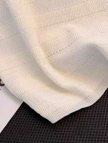 女士透气镂空 Polo 领针织上衣，夏季 - 白色 - 查看 5