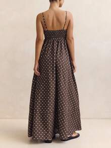 Women's Polka Dot Print Maxi Dresses Vintage Spaghetti Strap Square Neck Open Back Long Dresses Streetwear Party Clubwear Going Out Dresses - 巧克力色 - 查看 2