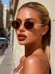 1副女士金属椭圆形极简复古Y2K时尚眼镜 - 彩色 - 查看 2