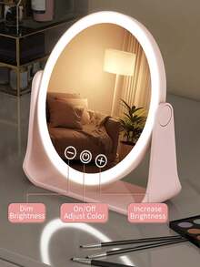Foldable LED Makeup Mirror With Lights, Portable, Compact, Suitable For Students Dorm, Tabletop, High Definition, Smart - Multicolor - View 3