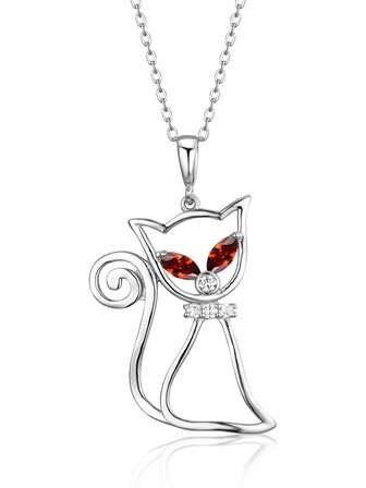 925 Sterling Silver Hollow Cat Necklace, Adorned With Red Rhinestone Eyes, Showcasing Playful, Lively And Delicate Sweet Elements. Suitable For Daily Commute Pairing With Shirts/Knitwear To Add Playful Details, As Well As Suitable For Shopping, Dates, Parties And Other Occasions.