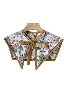 1件女士花卉印花系带装饰可拆卸领子，优雅温柔的日常穿着风格 - 彩色 - 查看 6