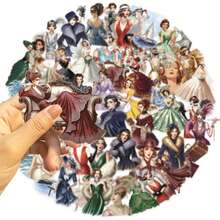 50 piezas Pegatinas de señora retro de materiales de PET transparente para fundas de teléfono, portátiles, maletas, tazas de agua, pegatinas impermeables, suministros de scrapbooking, pegatinas divertidas, suministros de scrapbooking para Kindle - Verde - Ver 6