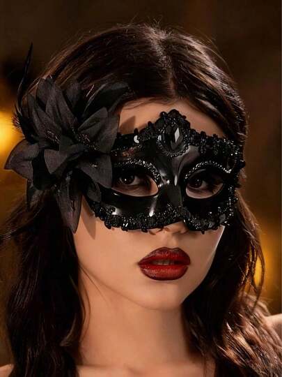 Women's Black Venetian Mask - Floral Lace Masquerade Accessory.No Power Needed For Instant Elegance.Perfect For Carnival Balls And Costume Parties.Exquisite Craftsmanship With Delicate Details.A Timeless Piece That Adds Mystery And Glamour To Any Special Occasion.