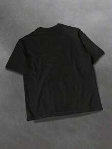 Camiseta de manga corta de cuello redondo con estampado de letras casual para hombre, verano - Negro 2 - Ver 2