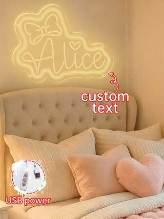 Customized Christmas LED Neon Light With Bow Pattern, Room Decor, Customizable Engraved Neon Light On Back, Size 5 Inch - 20 Inch, Christmas Home Decor, Personalized Birthday Christmas Gift