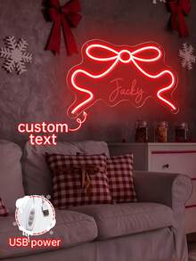 Customized Cute Butterfly Neon Sign Plaque, Pink, Size: 24cm*14cm, Personalized Graduation, Birthday, Christmas Decor Gift - Dấu hiệu Bow Neo 1 - Xem 5