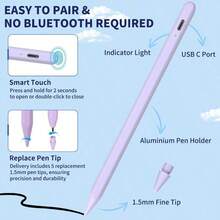 IPad Apple Pencil 9th&10th Generation, Fast Charge Stylus Pen For Palm Rejection And Tilt Sensitivity, Compatible With IPad Pro 11/12.9in, Mini 5/6, IPad 6/7/8/9/10, Air 3/4/5 (White) - Màu tím - Xem 5
