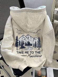 Winter Clothes For WomenINAWLY Women's Casual Letter & American Flag Print Long Sleeve Hoodie Sweatshirt, Autumn/WinterLoose And Comfortablehoodie Christmas Sweatshirt - 淺灰色 4 - 查看 1
