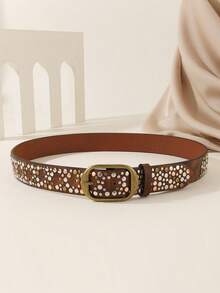 2pcs/1pc Women's Street Punk Style Rivet Decor Asymmetric Metal PU Belt, Suitable For Party, Travel, Fashion Summer, Autumn Campus, Valentine's Day - Multicolor - View 6