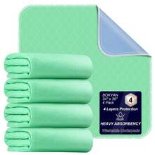 Washable Bed Pads 4 Pack 34"X36", Reusable Incontinence Underpads With Extra Heavy Absorbency For Diaper Changing, Pee Pads, Puppy Pads, Waterproof Sofa And Floor Protector, Green And Blue - Green - View 2