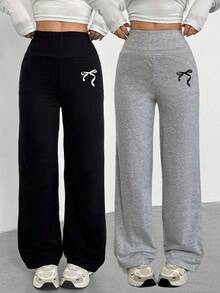 2pcs Women's Straight Leg Pants With Butterfly Print Pattern - Multicolor - View 1