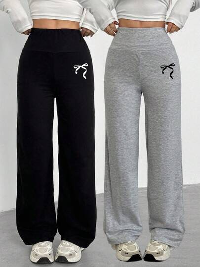 2 st raka byxor med fjärilsmönster för kvinnor