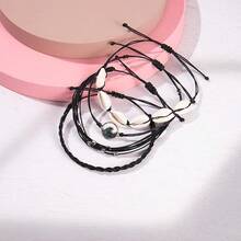 FANCY SHINY Wave String Bracelets Braid Puka Shell Bead Bracelets Handmade Cute  Boho Easter Jewelry Gifts For Women - Black - View 4
