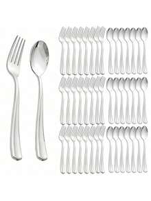 150/100/50/25/10pcs Silver Reusable Plastic Cutlery Set, Including Cake/Salad Forks, Spoons, Suitable For Home, Restaurant, Wedding, Outdoor, Birthday, Party, Holiday Gatherings, Kitchen Accessories, Valentine's Day, Back To School Party - Silver - View 8
