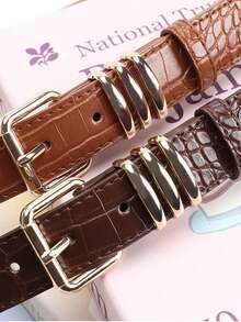 High-Quality Crocodile Embossed Faux Leather Retro Alloy Buckle Women's Belt, Slim Waist Belt For Women's Dresses And Jeans, Minimalist, Casual, Elegant Solid Color Women's Belt, Versatile Belt Suitable For Dresses And Pants, Daily Wear - Fashion Belts - View 6