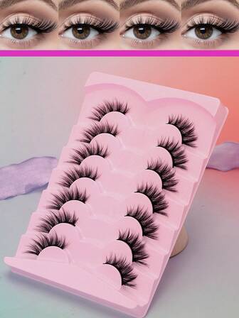 7個セット 厚手のクリスクロス フレアード&カールド ナチュラルルック ハーフアイ つけまつげ、接着剤不要