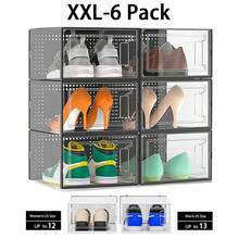 12 Pack XXL Shoe Organizer Storage Rack Clear Plastic Stackable Shoe Boxes For Closet, Space Saving Foldable Shoe Storage Case, Sneaker Storage Shoe Box Container - XXL Black - View 13